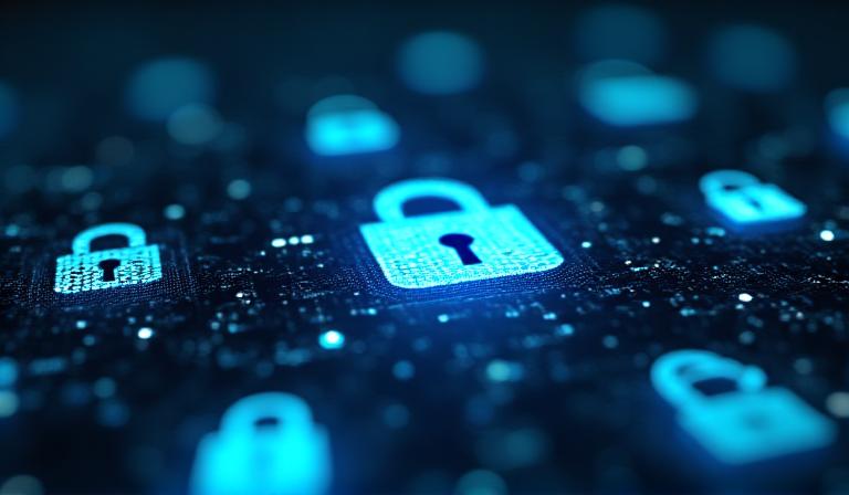 A professional digital interface showing UK data compliance and security locks